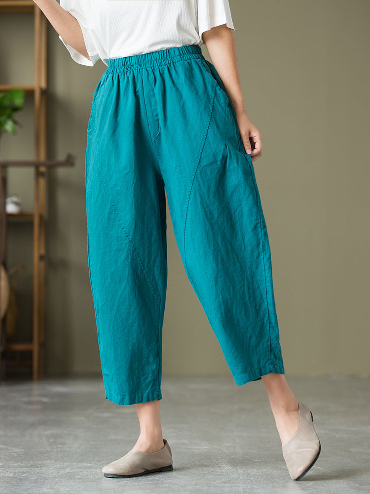 Casual Solid Color Elastic Waist Pants