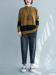 Women Simple Color Block Sweater