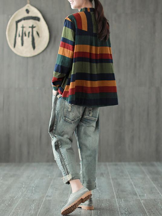 Loose Colorful Stripe A-line Shirt