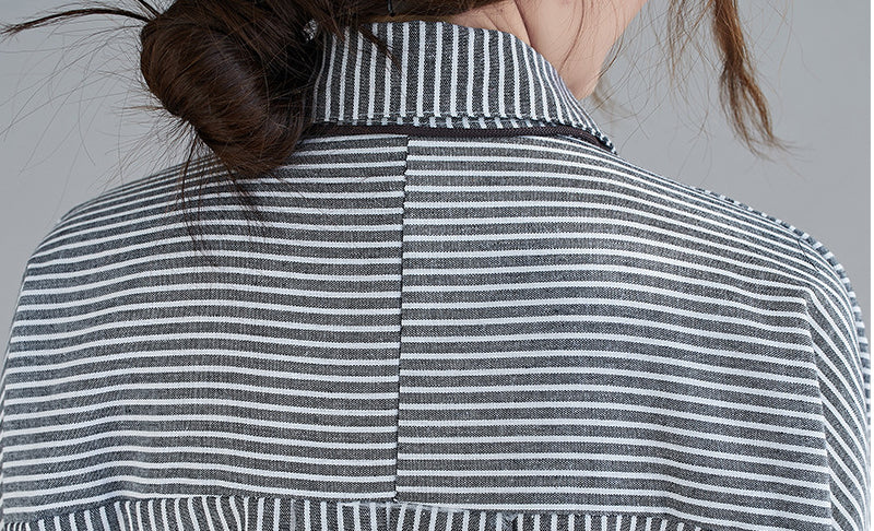 Loose Bat Sleeves Striped Split-Joint Blouse Dress