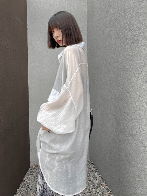 See Through Big Pocket Bat Loose Shirt
