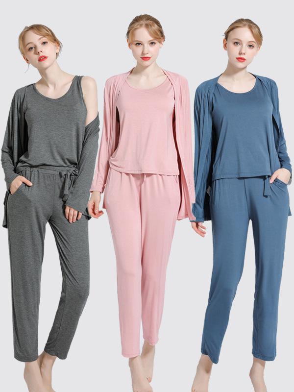 Three-Pieces Loose Solid Comfortable Home Pajamas