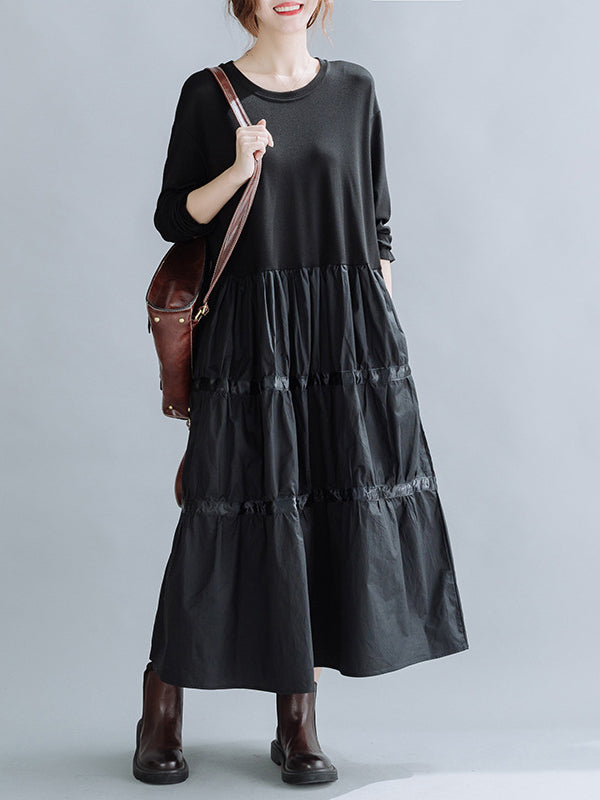 Women Retro Stitching Loose Dress