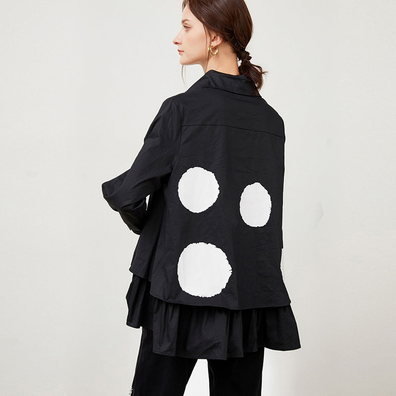 Polka-Dot Printed Loose Long-Sleeve Shirt