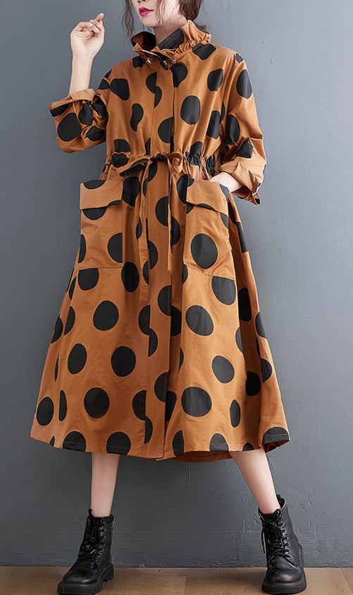 Loose Polka Dot Print Mid-Length Coat