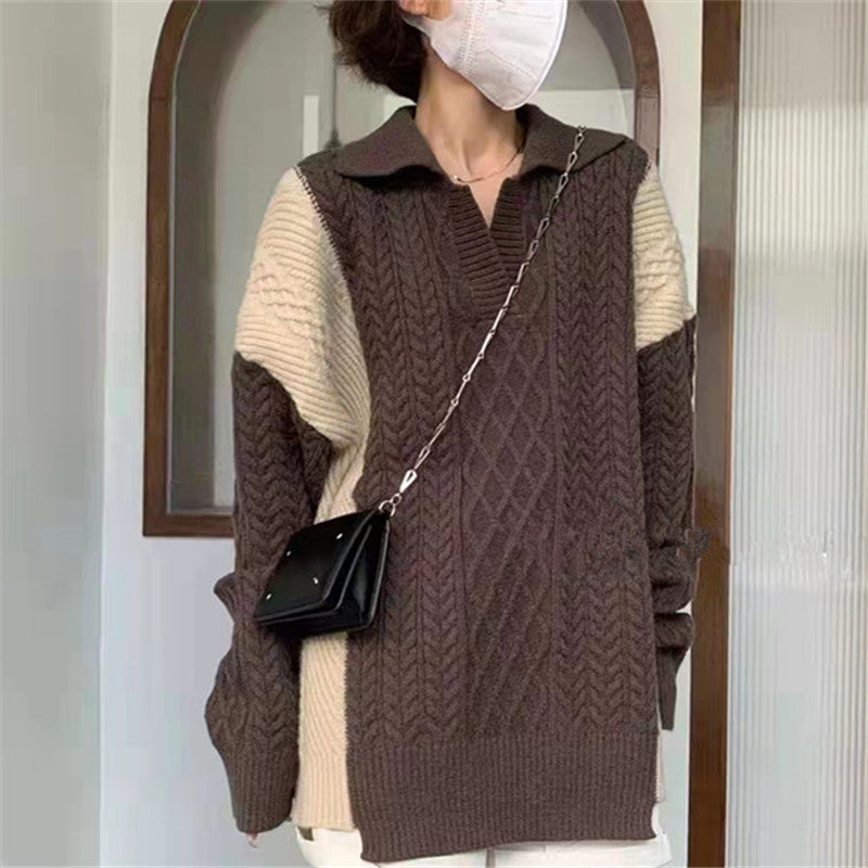 Loose Mid-Length Lapel Knitted Sweater