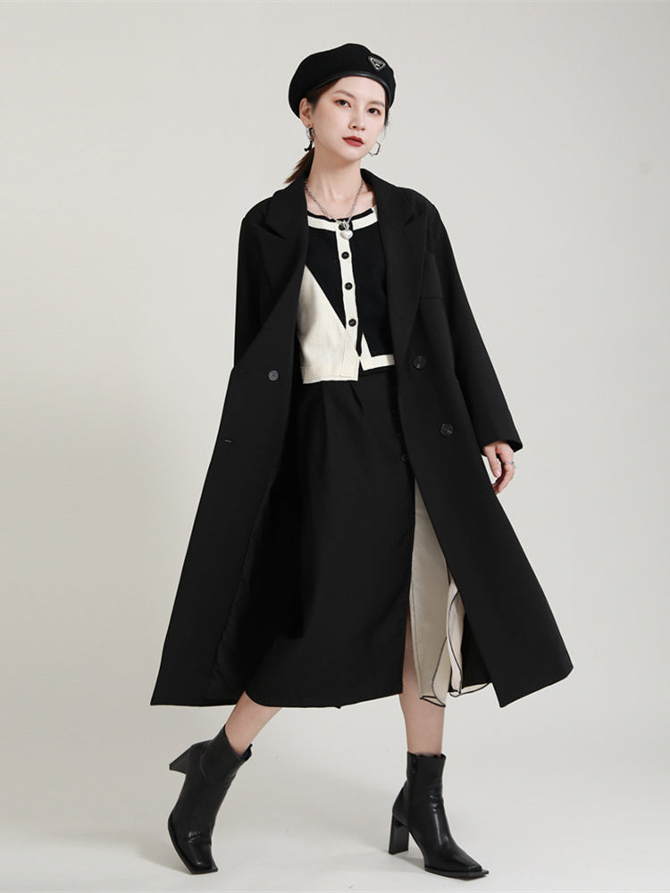 Retro Padded Shoulder Long Suit Outwear