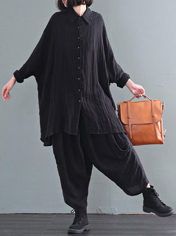Casual Solid Linen Long Blouse