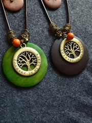 Wood Two-Pieces Tree&Bowknot Pendant Necklace