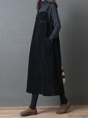 Casual Corduroy Long Suspender Skirt