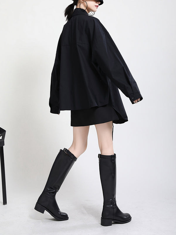 Women Loose Asymmetrical Drawstring Shirt