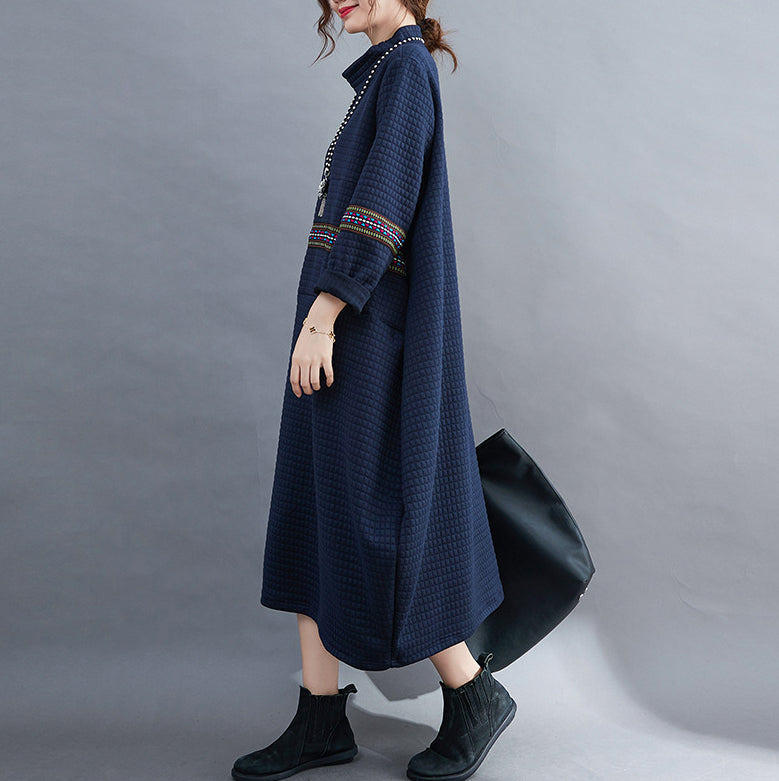 Large Size High Neck Loose Casual Midi Dress