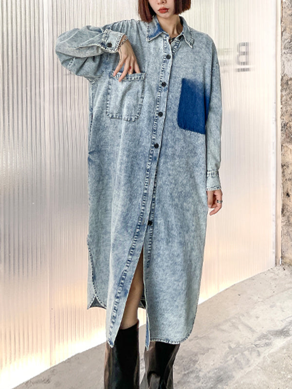 Loose Denim H-Line Long Sleeve Dress