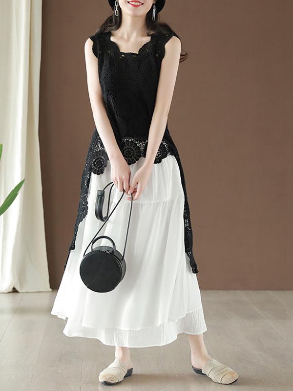 Hollow Out Cropped Long Vest