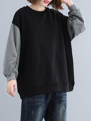 Loose Contrast Color False Two Sweatshirt