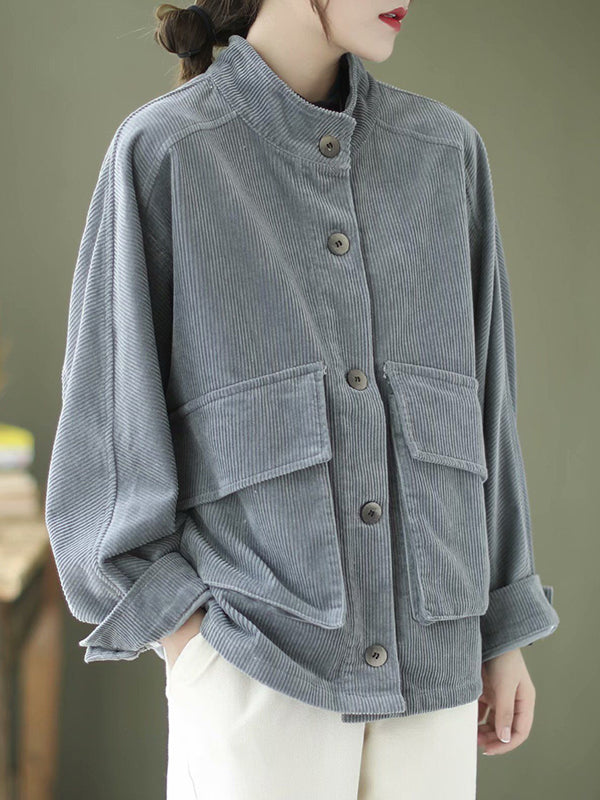 Loose Casual Solid Color Stand Collar Coat
