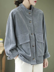 Loose Casual Solid Color Stand Collar Coat