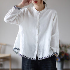 Vintage Embroidered Cardigan Loose Casual Shirt