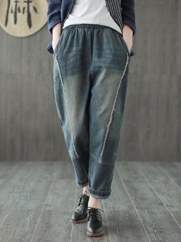 Simple Vintage Split-joint Jean Pants