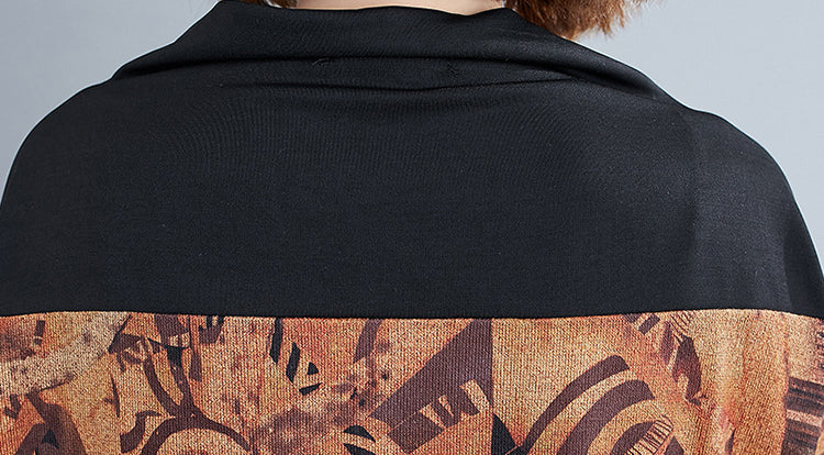 Women Retro Print Stitching Irregular Dress