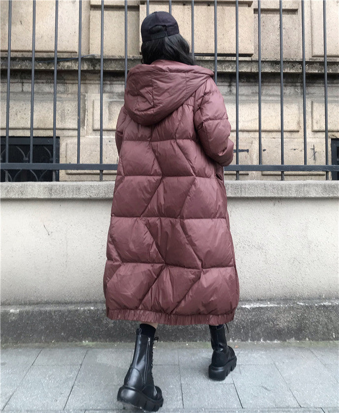 Large Size Loose Mid-Length Thick Hooded Down Coat