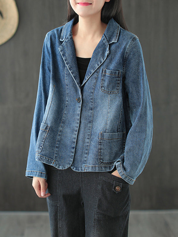 Vintage V-Neck Denim Loose Coat