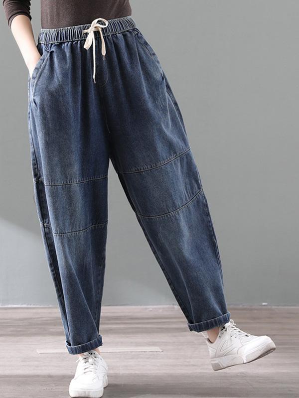 Vintage Splicing Elastic Waist Jean Harem Pants