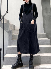 Casual Pure Color Split-Joint Midi Overall Dress
