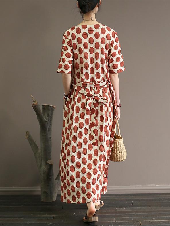 Loose Polka Dot Printed V-neck Long Dress