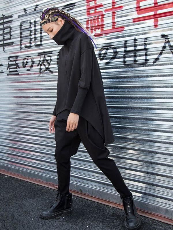 Black High-Low Turtleneck T-Shirt