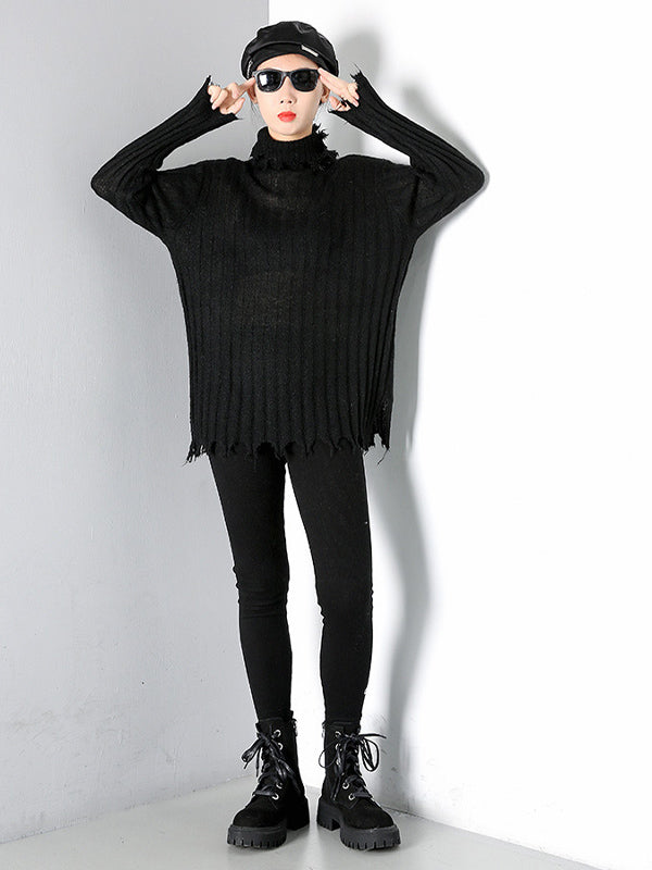 Women High Neck Stretch Solid Color Sweater