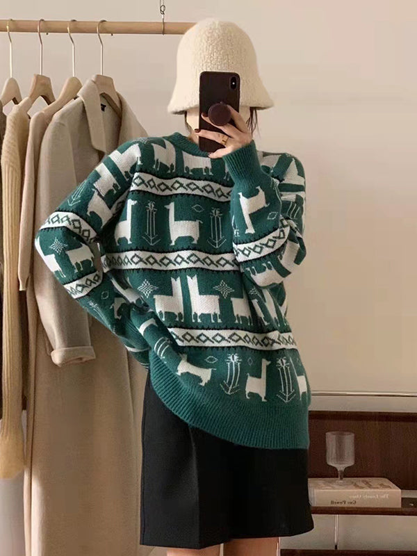 Christmas Jacquard Round-Neck Sweater