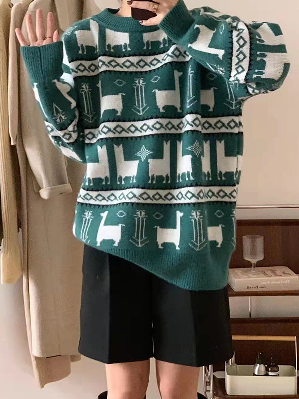 Christmas Jacquard Round-Neck Sweater