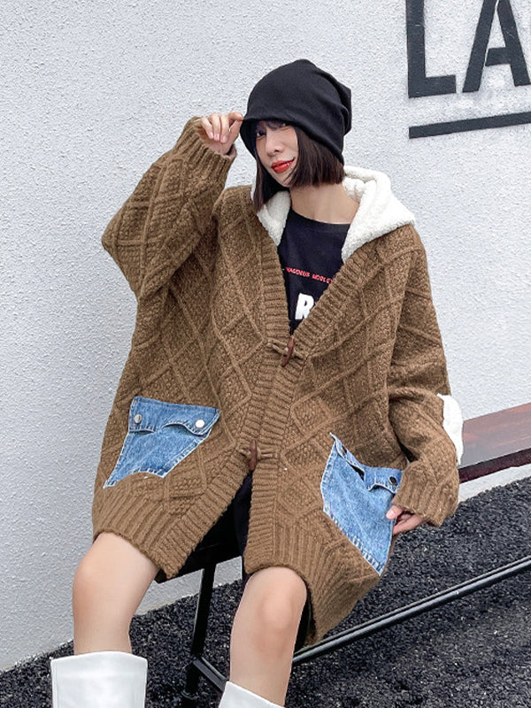 Casual Loose Knitted Hooded Jacket With Big Pocket