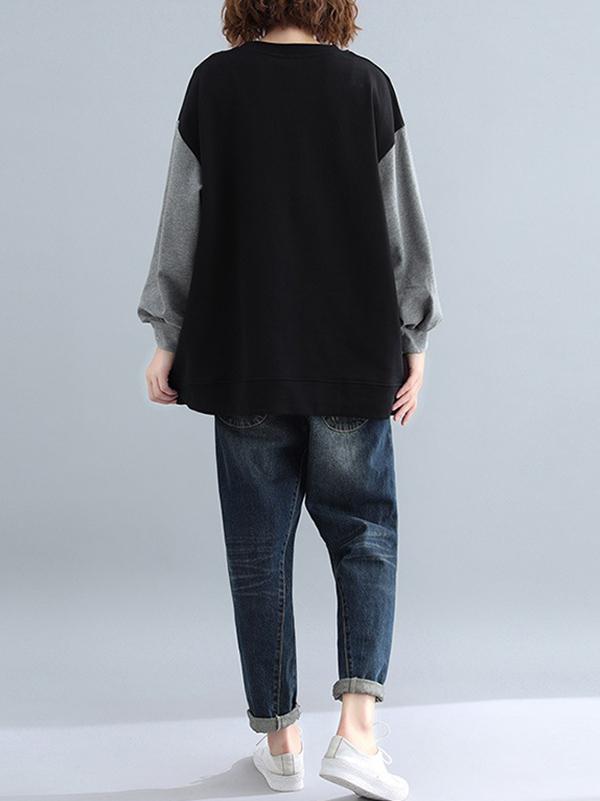 Loose Contrast Color False Two Sweatshirt