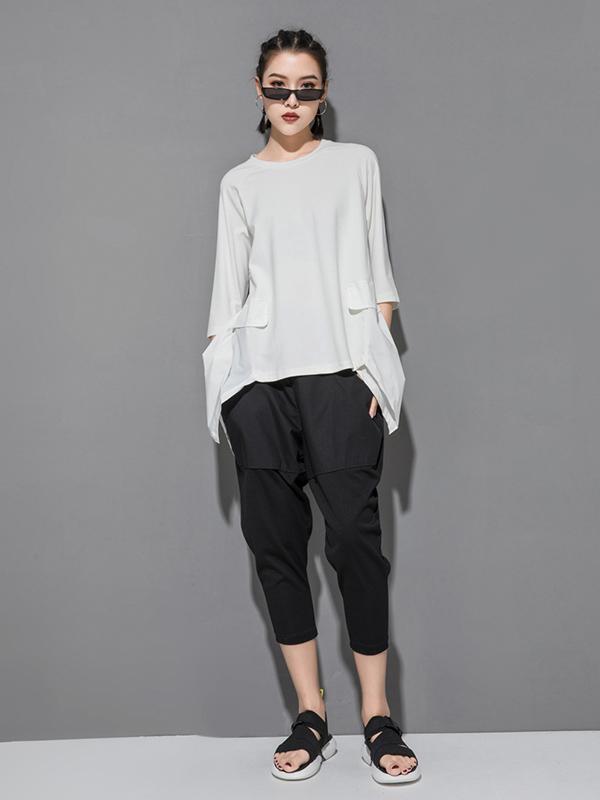 Solid Color Cropped Loose Batwing Sleeve  T-Shirt