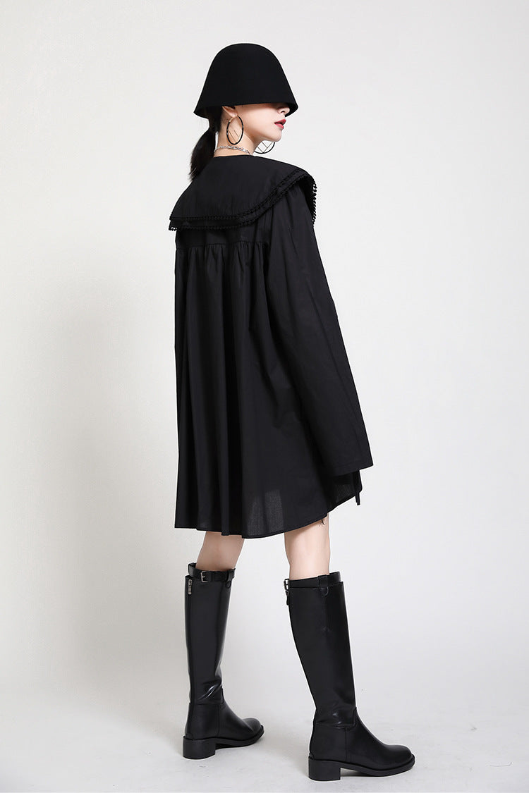 Women Loose Long Sleeve Drawstring Dress