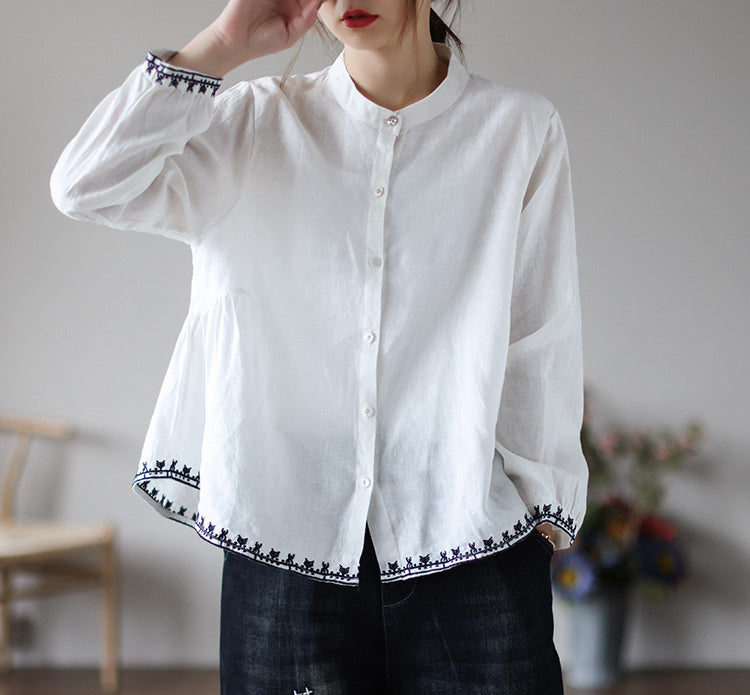 Vintage Embroidered Cardigan Loose Casual Shirt