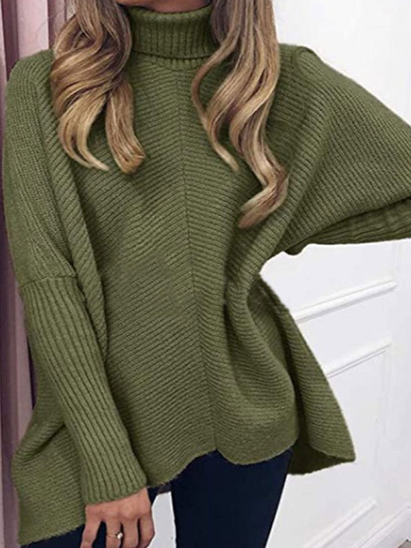 Casual Solid Color High Collar Pullover Sweater