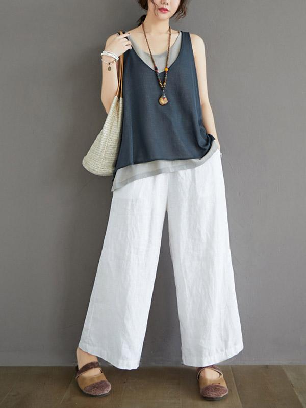 False Two Sleeveless Round Neck Knit Vest