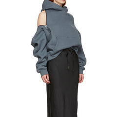 Women Strapless Hooded Plus Fleece Sweatshirt