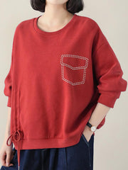 Loose Solid Color Drawstring Sweatshirt