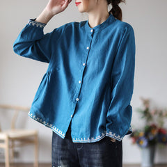 Vintage Embroidered Cardigan Loose Casual Shirt