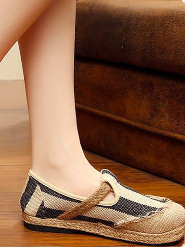 Linen Stripes Straw Shoes