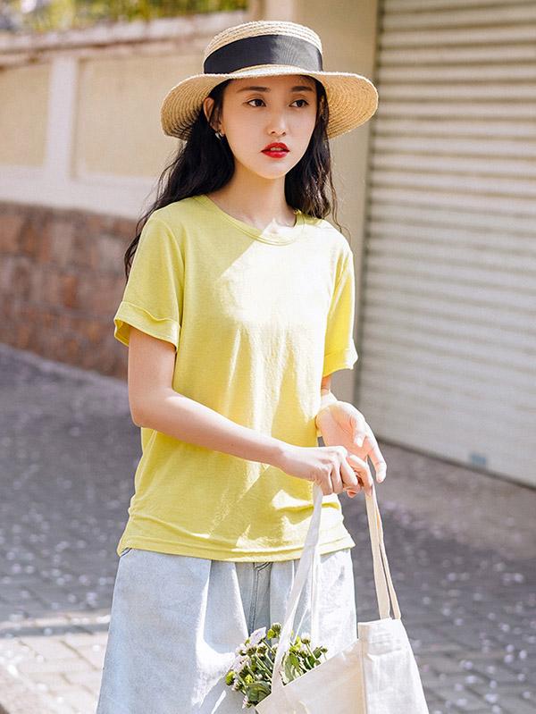 Simple Solid Short Sleeves Tops