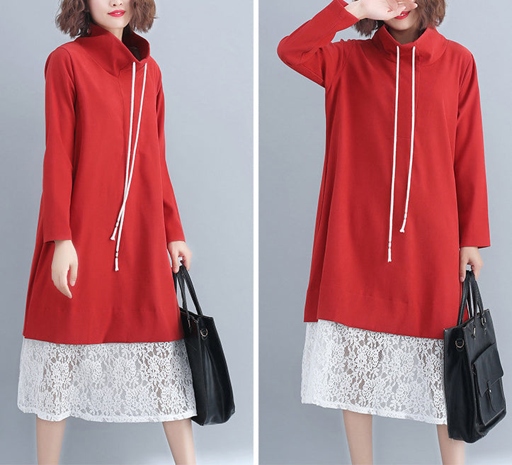 Loose Plus Size Lace Stitching Dress