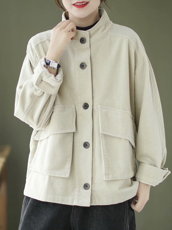 Loose Casual Solid Color Stand Collar Coat
