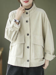 Loose Casual Solid Color Stand Collar Coat