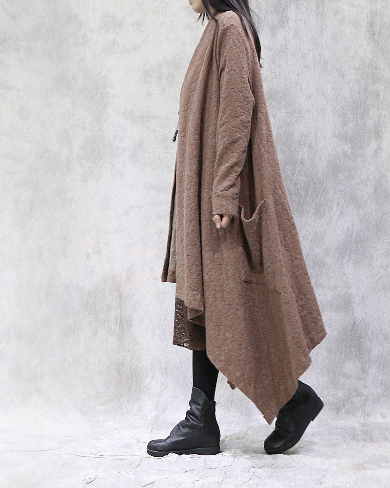 Loose Irregular Solid Color Long Cardigan