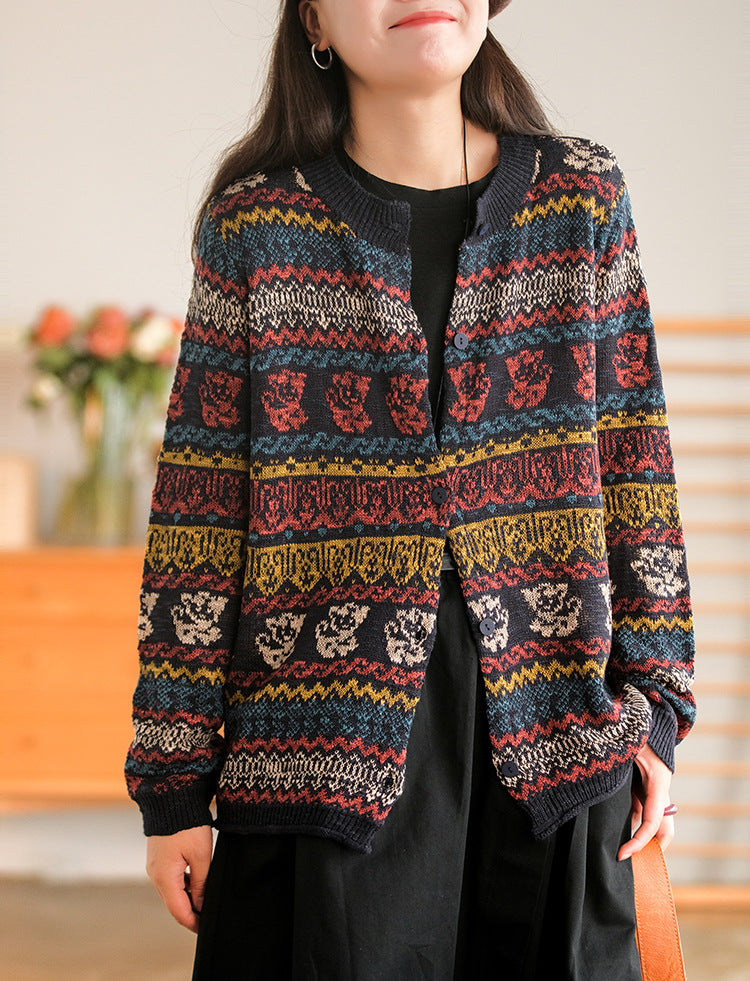 Printed Long Sleeve Knitted Outerwear